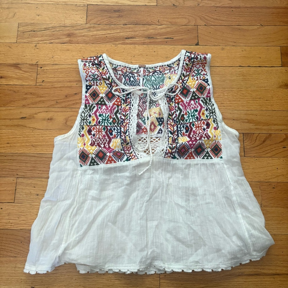 Free People Cotton Embroidered Tank Size Small